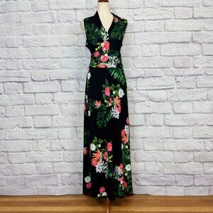 Vince Camuto Havana Black Tropical Floral Maxi Dress